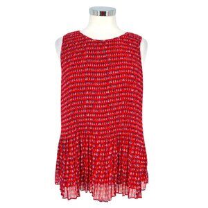 Halogen Pleated Sleeveless Printed Blouse Red Blue Size Medium